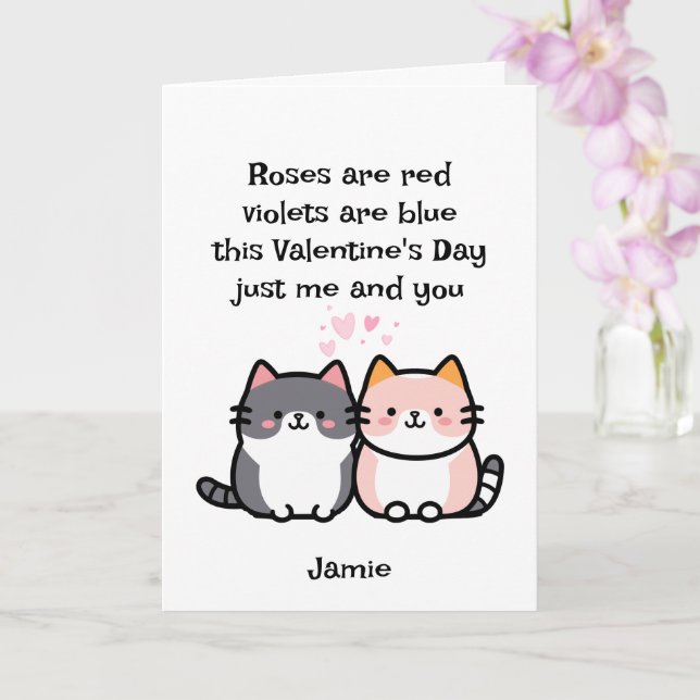 Funny Cat Couple Valentine's Day Card (Orchid)
