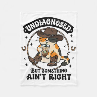 Funny Cat Cowboy Hat Iced Coffee Undiagnosed Menta Fleece Blanket