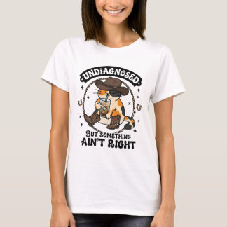 Funny Cat Cowboy Hat Iced Coffee Undiagnosed Menta T-Shirt