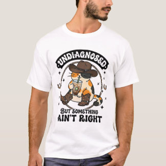 Funny Cat Cowboy Hat Iced Coffee Undiagnosed Menta T-Shirt