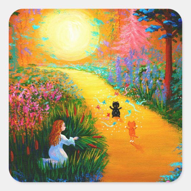 Funny Cat Creationarts Square Sticker (Front)