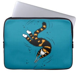Funny Cat Creature Skeleton Hands Swimming Dark Laptop Sleeve