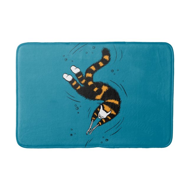 Funny Cat Creature Skeleton Hands Swimming Gothic Bath Mat (Front)