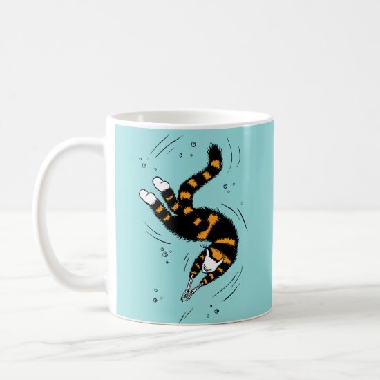 Funny Cat Creature With Skeleton Hands Swimming Coffee Mug