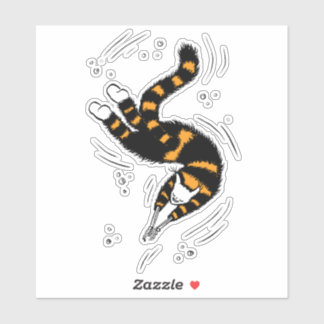 Funny Cat Creature With Skeleton Hands Swimming Sticker