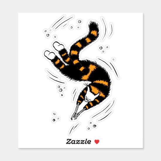 Funny Cat Creature With Skeleton Hands Swimming Sticker