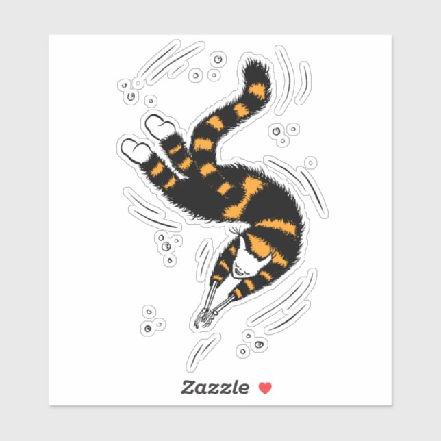 Funny Cat Creature With Skeleton Hands Swimming Sticker (Sheet)