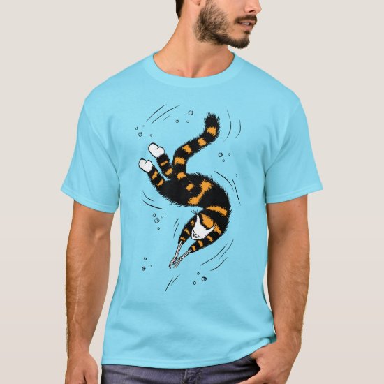 Funny Cat Creature With Skeleton Hands Swimming T-Shirt