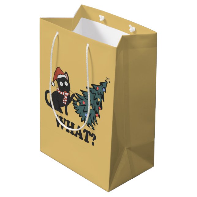 Funny Cat Creme Christmas Medium Gift Bag (Back Angled)