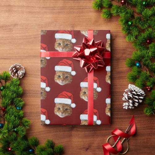 Funny Cat Custom Face Photo Santa Hat Christmas Wrapping Paper