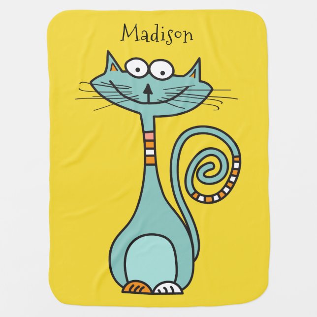 Funny Cat custom name baby blanket (Front)