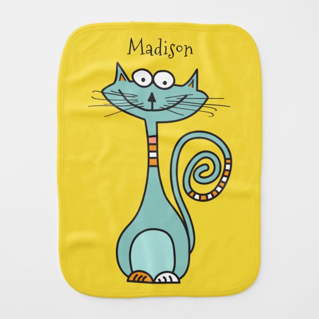 Funny Cat custom name burp cloth (Front)