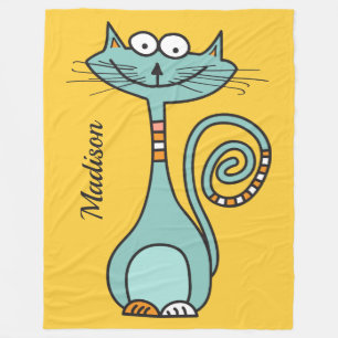Funny Cat custom name & color fleece blankets