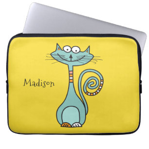Funny Cat custom name & color laptop sleeves