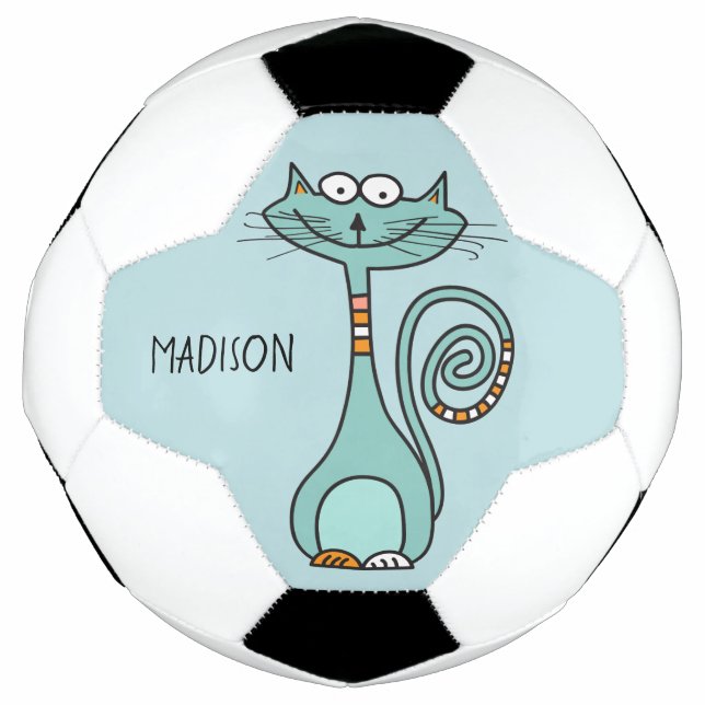 Funny Cat custom name & color soccer ball (Front)
