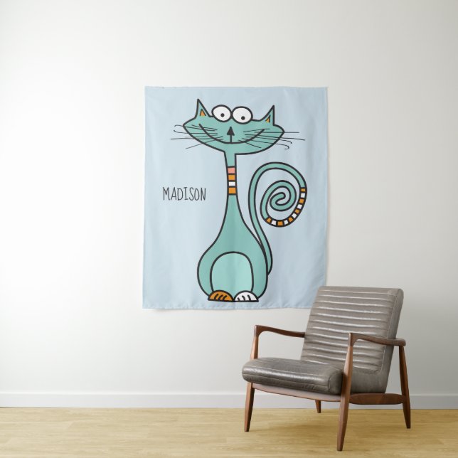 Funny Cat custom name & color tapestry (In Situ)