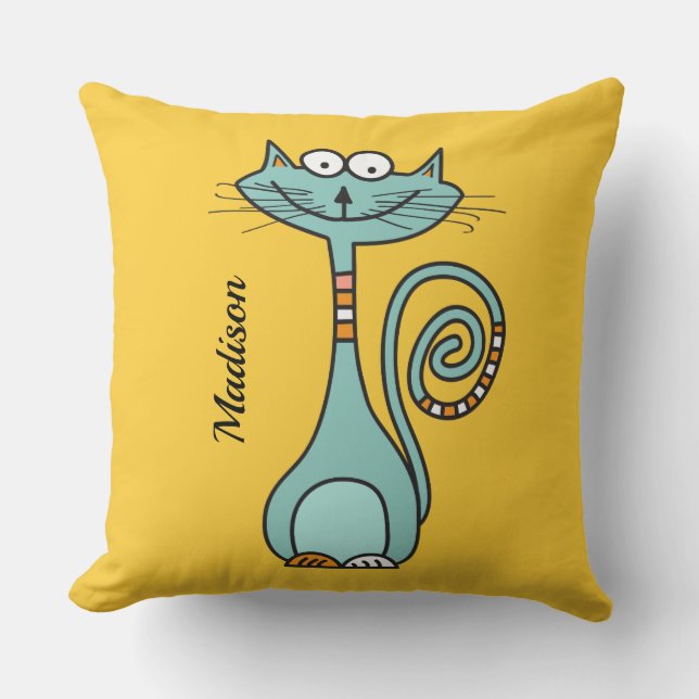 Funny Cat custom name & color throw pillows (Front)