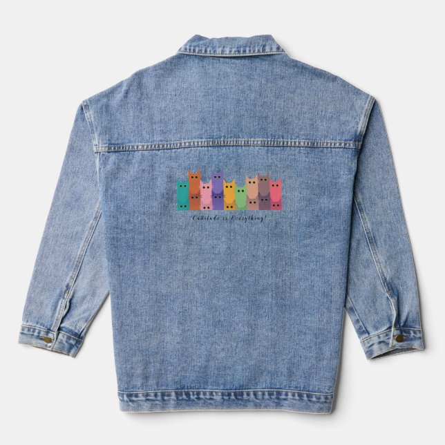 Funny cat custom women's day T-Shirt Denim Jacket (Back)