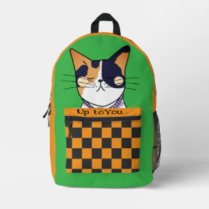 Funny Cat, Cute Cat, Gree Orange Printed Backpack