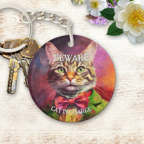 Funny Cat Cute Kitty Art Portrait Keychain