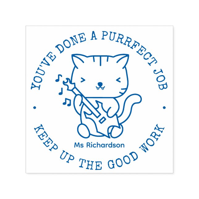 Funny Cat Cute Kitty Perfect Job Teacher Praise Self-inking Stamp (Design)