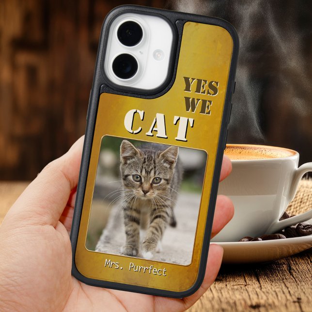 Funny Cat Cute Kitty Photo Phone Case (Cat photo phone case showcasing a humorous take on the "Yes we can" slogan)