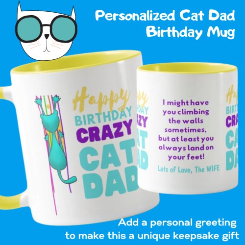 Funny Cat Dad Birthday _ Climbing The Walls Custom Mug