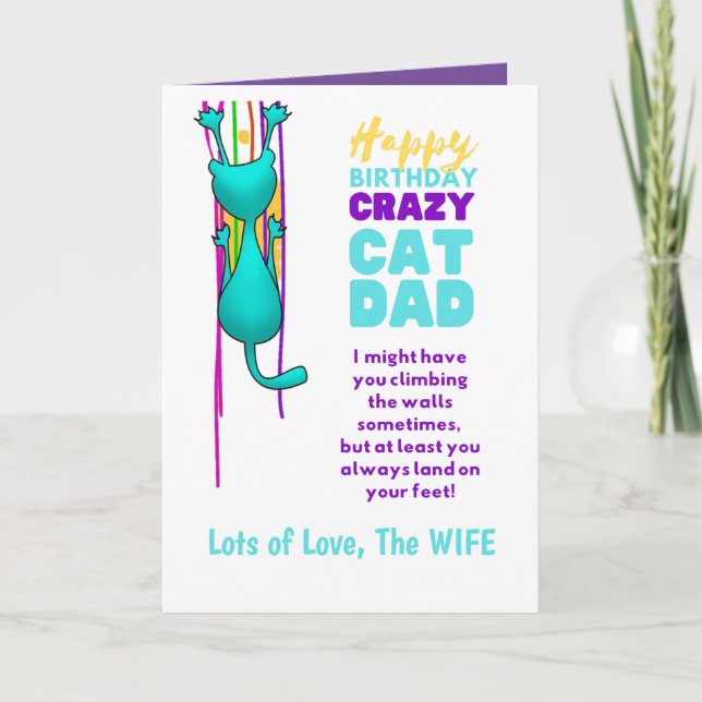 Funny CAT DAD Birthday HUSBAND From The Wife Card (Front)