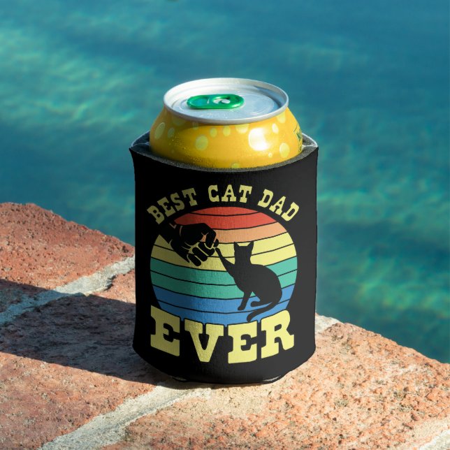 Funny Cat Dad Father Custom Name Gift black Can Cooler (In Situ Pool)