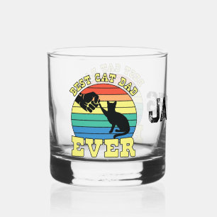 Funny Cat Dad Father Custom Name Gift  Whiskey Glass