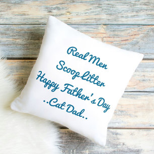 Funny Cat Dad Father's Day Gift Blue White Trendy Throw Pillow