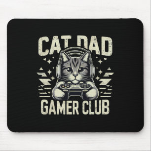 Funny Cat Dad Gamer Club For Him Video Game Cat Da Mouse Pad