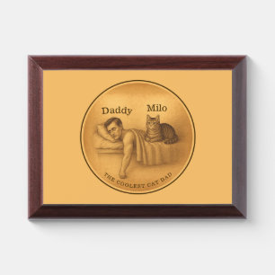 Funny Cat Dad Sleeping Illustration Award Plaque