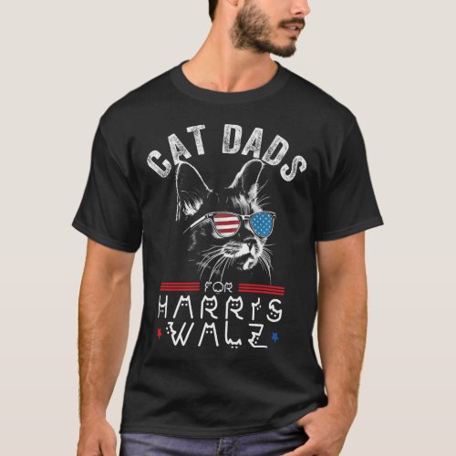 Funny Cat Dads For Harris Waltz 2024 Usa Flag  T_Shirt