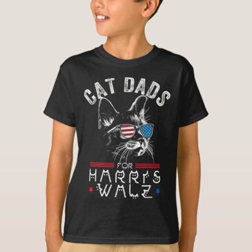 Funny Cat Dads For Harris Waltz 2024 Usa Flag  T_Shirt