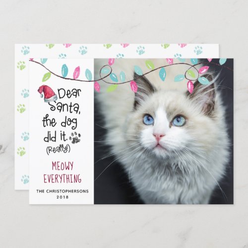 Funny Cat DEAR SANTA Lights Photo Holiday Card