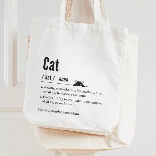 Funny Cat Definition Black and White Pet Parents Tote Bag