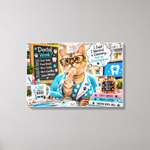 Funny Cat Dental Cleaning Humor Canvas Wall Art