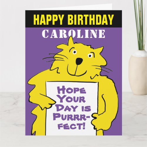 Funny Cat Design Wish for a Purr_fect Birthday Card