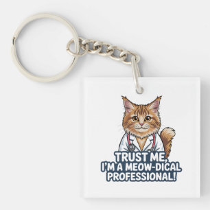 Funny Cat Doctor Animal Humor Illustration Keychain