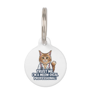 Funny Cat Doctor Animal Humor Illustration Pet ID Tag