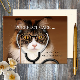 Funny Cat Doctor Get Well Soon Postcard