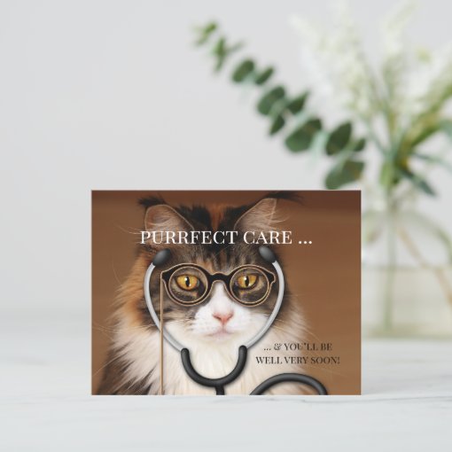 Funny Cat Doctor Get Well Soon Postcard | Zazzle