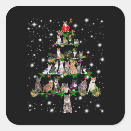 Funny Cat Dog Christmas Tree Ornaments Decor Square Sticker