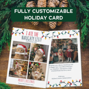 Funny Cat Dog Naughty List Custom Christmas Photo Holiday Card