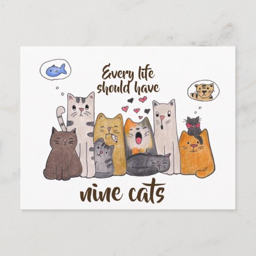 Funny Cat Doodle Every Life Should Have Nine Cats Postcard