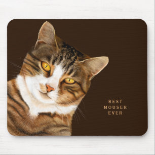 Funny Cat Drawing Custom Text Brown Beige Mouse Pad