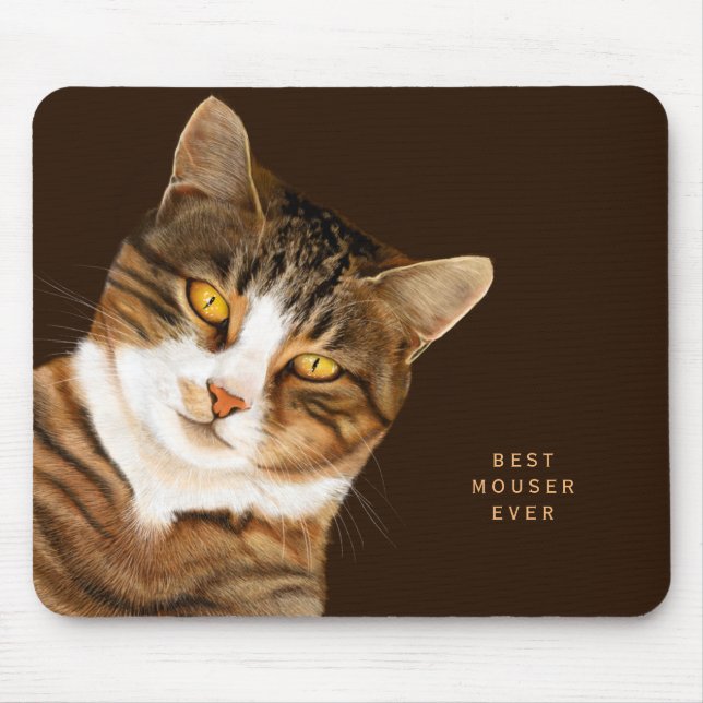 Funny Cat Drawing Custom Text Brown Beige Mouse Pad (Front)