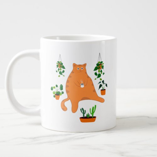 Funny Cat Drinking Coffee Mug Cat With Plants Giant Coffee Mug