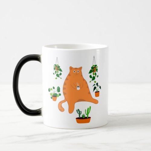 Funny Cat Drinking Coffee Mug Cat With Plants Magic Mug